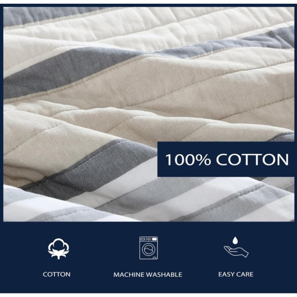 Nautica Dover Beige King Quilt Set Reversible Cotton Bedding New - Picture 5 of 8